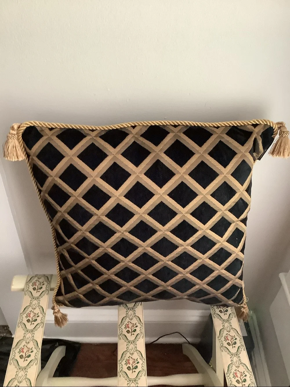 Embroidered Brown & Gold Chenille Fringe Throw Living Room Sofa Accent Pillows